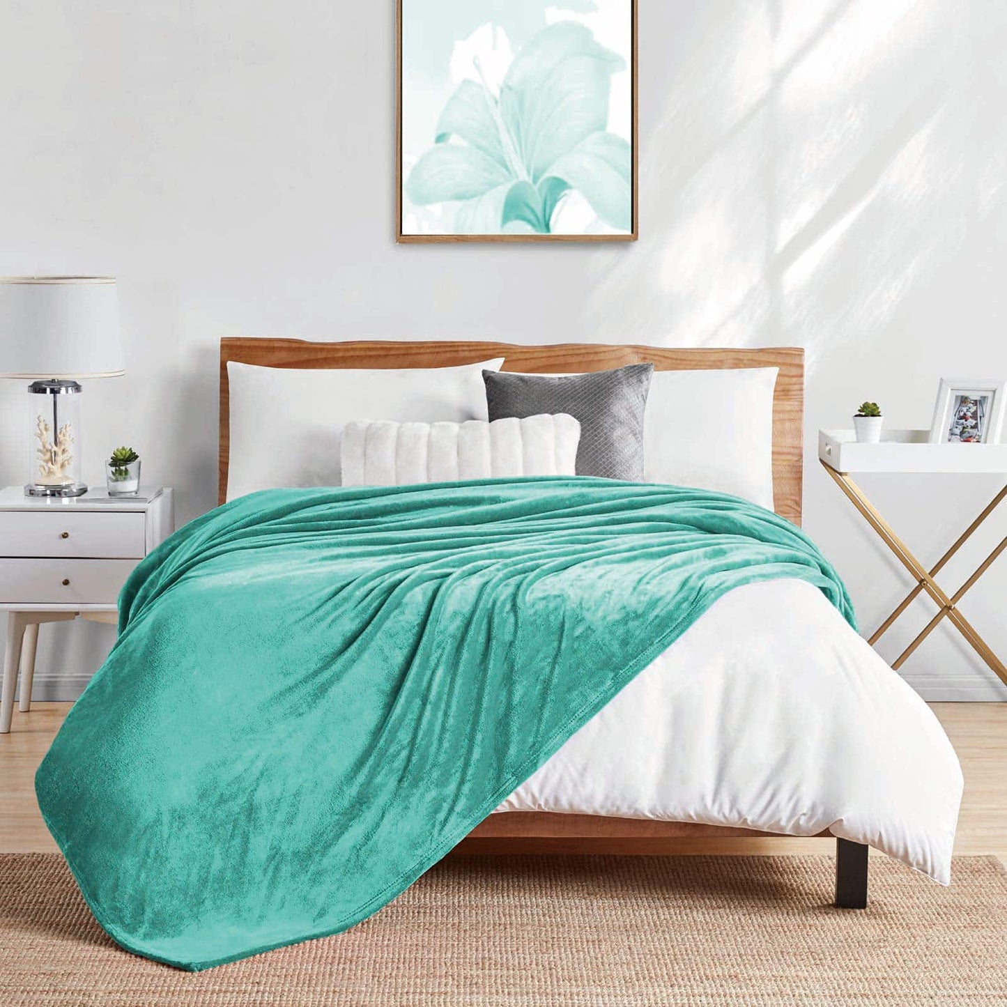 Walensee Fleece Blanket Plush Throw Fuzzy Lightweight (Twin Size 60x80 Turquoise) Super Soft Microfiber Flannel Blankets for Couch