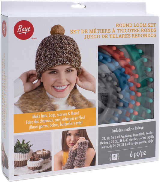 Boye Round Knitting Loom Set, 7pc, 5.5", 7.5", 9.5", and 11.5" D