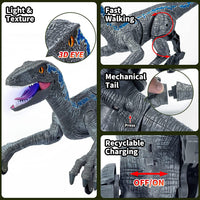 Remote Control Dinosaur Toys for Kids, RC Velociraptor Robot Toys 2.4Ghz Walking Large Electronic Pet Robo Dino with Lights and Roaring Sound for Boys Girls