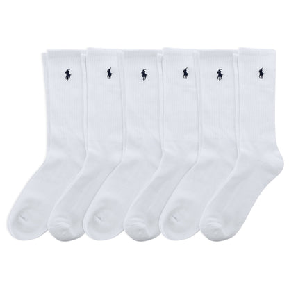 POLO RALPH LAUREN Men's Classic Sport Solid Socks 6 Pair Pack - Cushioned Cotton Comfort, White, 6-12.5