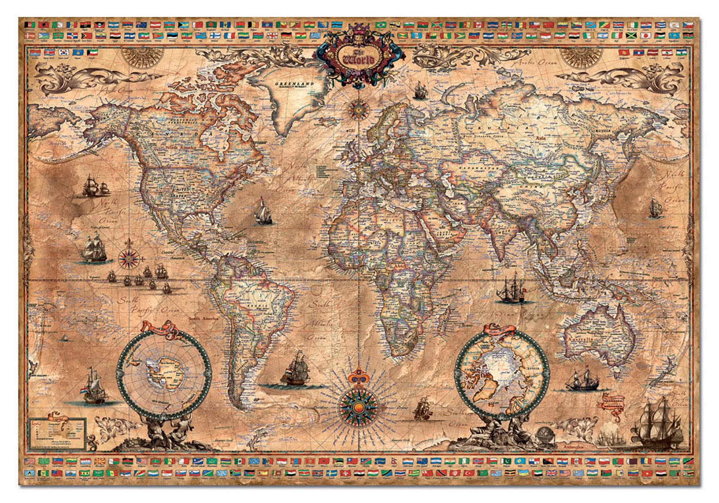 Educa Antique World Map 1000-Piece Puzzle, Brown