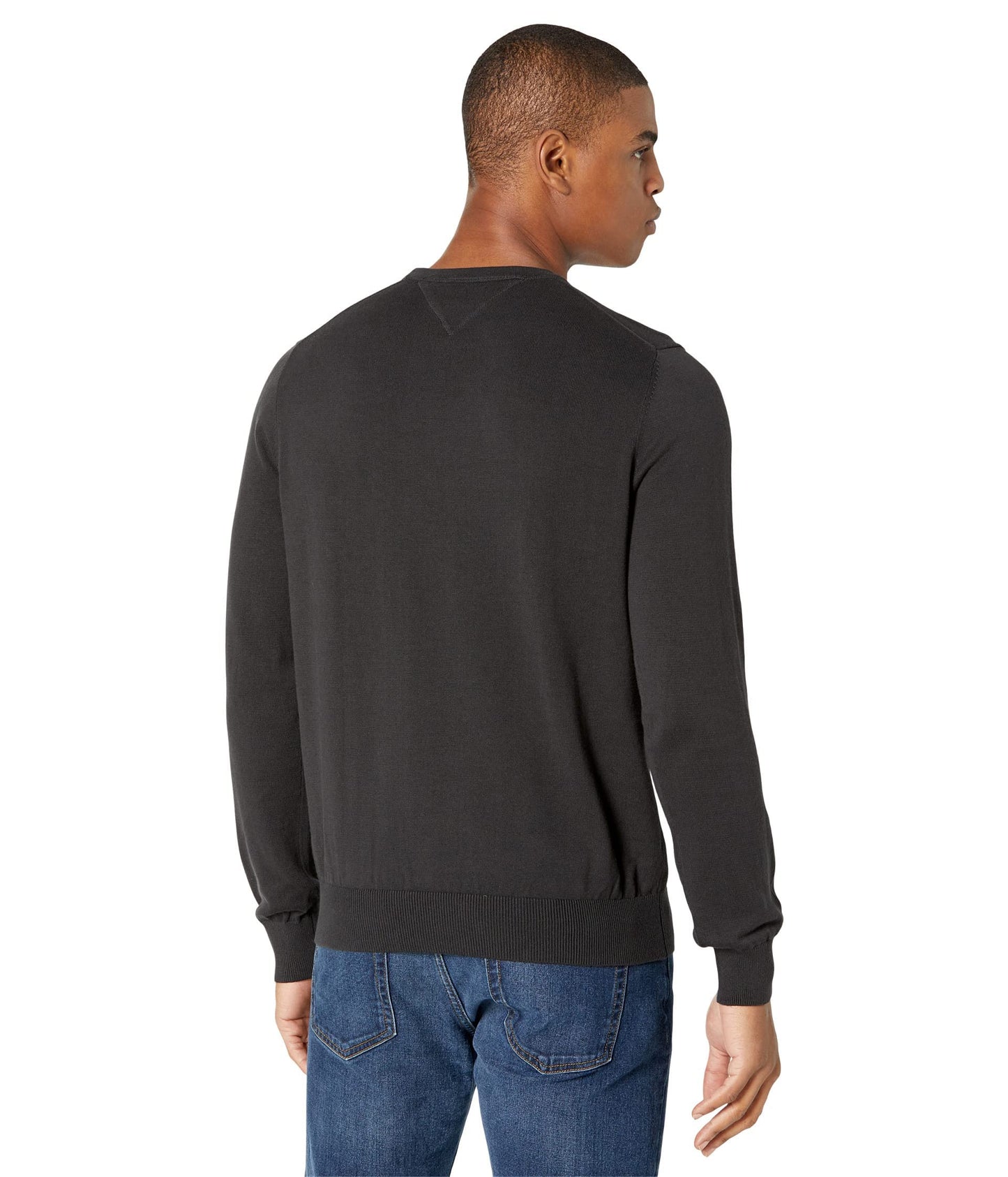 Tommy Hilfiger mens Signature Solid Cneck Sweater, Jet Black, Large US