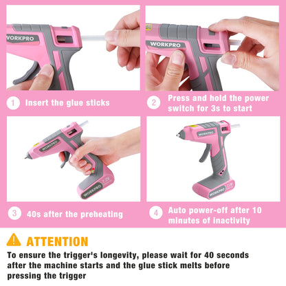 Pink Cordless Hot Melt Glue Gun, 7.2V Rechargeable Fast Preheating Glue Gun Kit with 20 Pc Premium Mini Glue Stick, Automatic-Power-Off Glue Gun for Art, Craft, Decoration - Pink Ribbon