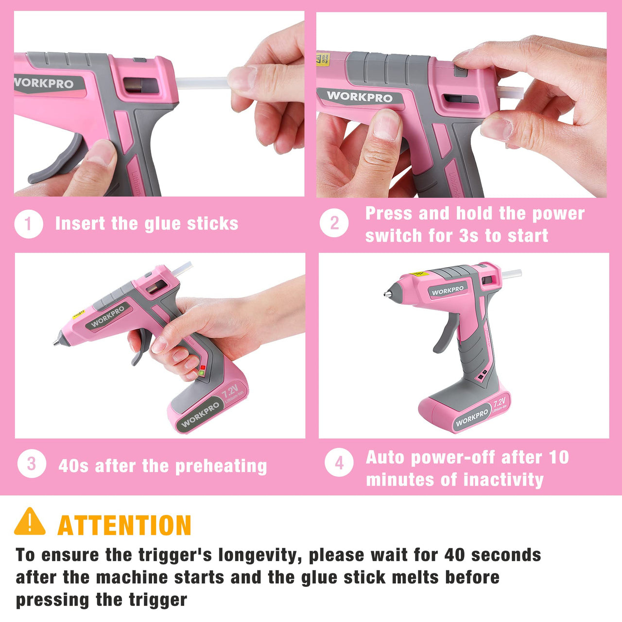 Pink Cordless Hot Melt Glue Gun, 7.2V Rechargeable Fast Preheating Glue Gun Kit with 20 Pc Premium Mini Glue Stick, Automatic-Power-Off Glue Gun for Art, Craft, Decoration - Pink Ribbon