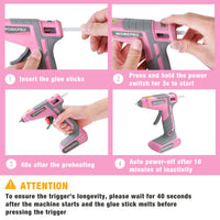 Pink Cordless Hot Melt Glue Gun, 7.2V Rechargeable Fast Preheating Glue Gun Kit with 20 Pc Premium Mini Glue Stick, Automatic-Power-Off Glue Gun for Art, Craft, Decoration - Pink Ribbon