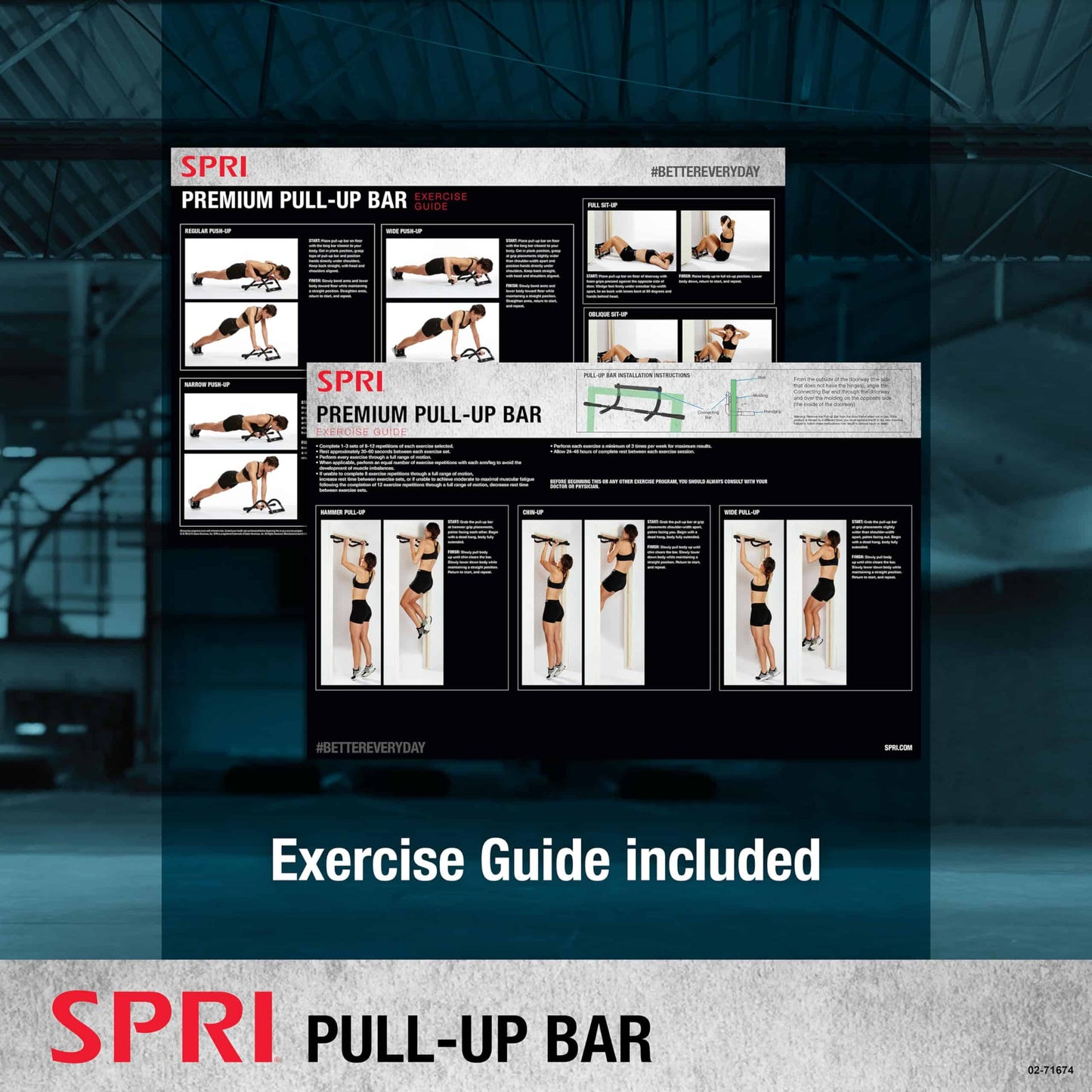 SPRI Pull Up Bar - 8-Grip Door Frame Mounting Pull-Up Bar for Versatile Workouts - Rugged Steel Frame with Foam Handles - Supports 300 Pounds - Fits Door Frames Up to 32 in. Wide – Black)