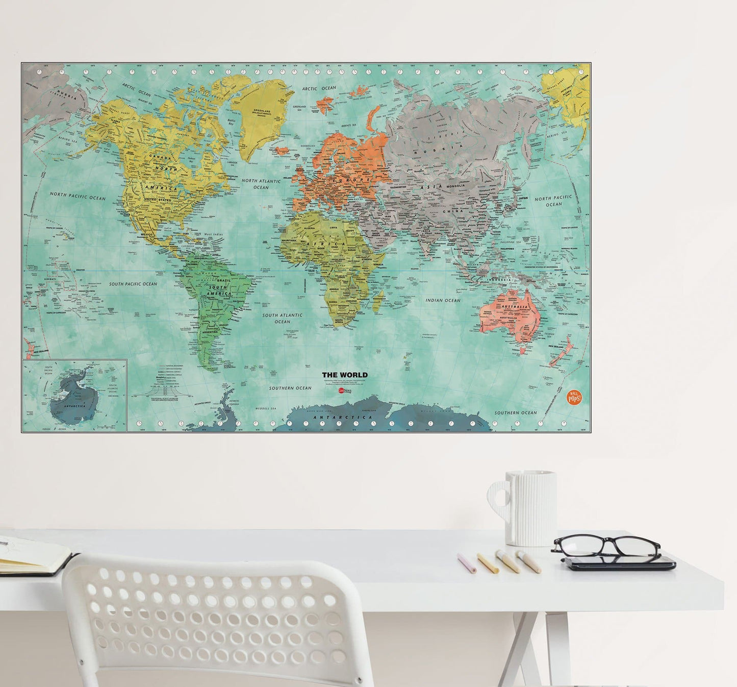 WallPops WPE1761 Aquarelle World Dry Erase Map, Multicolor