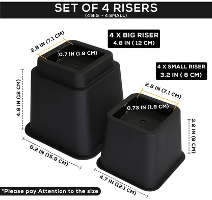 Utopia Bedding Adjustable Bed Furniture Risers - Elevation in Heights 3, 5 or 8 Inch Heavy Duty Risers for Beds - Supports up to 1,300 lbs - (Set of 4 Riser, Black)
