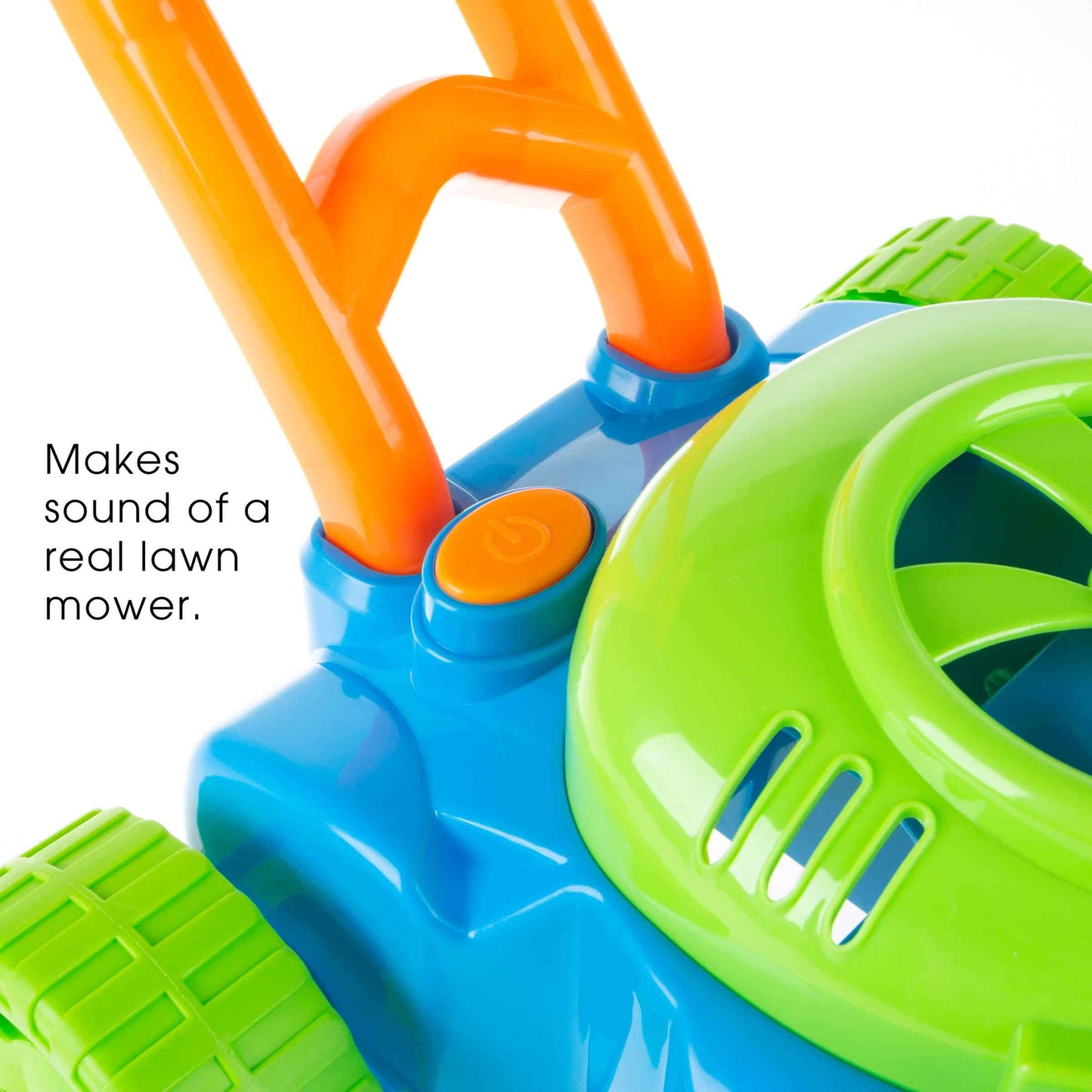 Bubble Lawn Mower - Outside Push Lawnmower Bubble Blower Machine for Toddlers - Walk Behind Outdoor Activity for Kids by Hey Play (Blue)