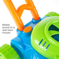 Bubble Lawn Mower - Outside Push Lawnmower Bubble Blower Machine for Toddlers - Walk Behind Outdoor Activity for Kids by Hey Play (Blue)
