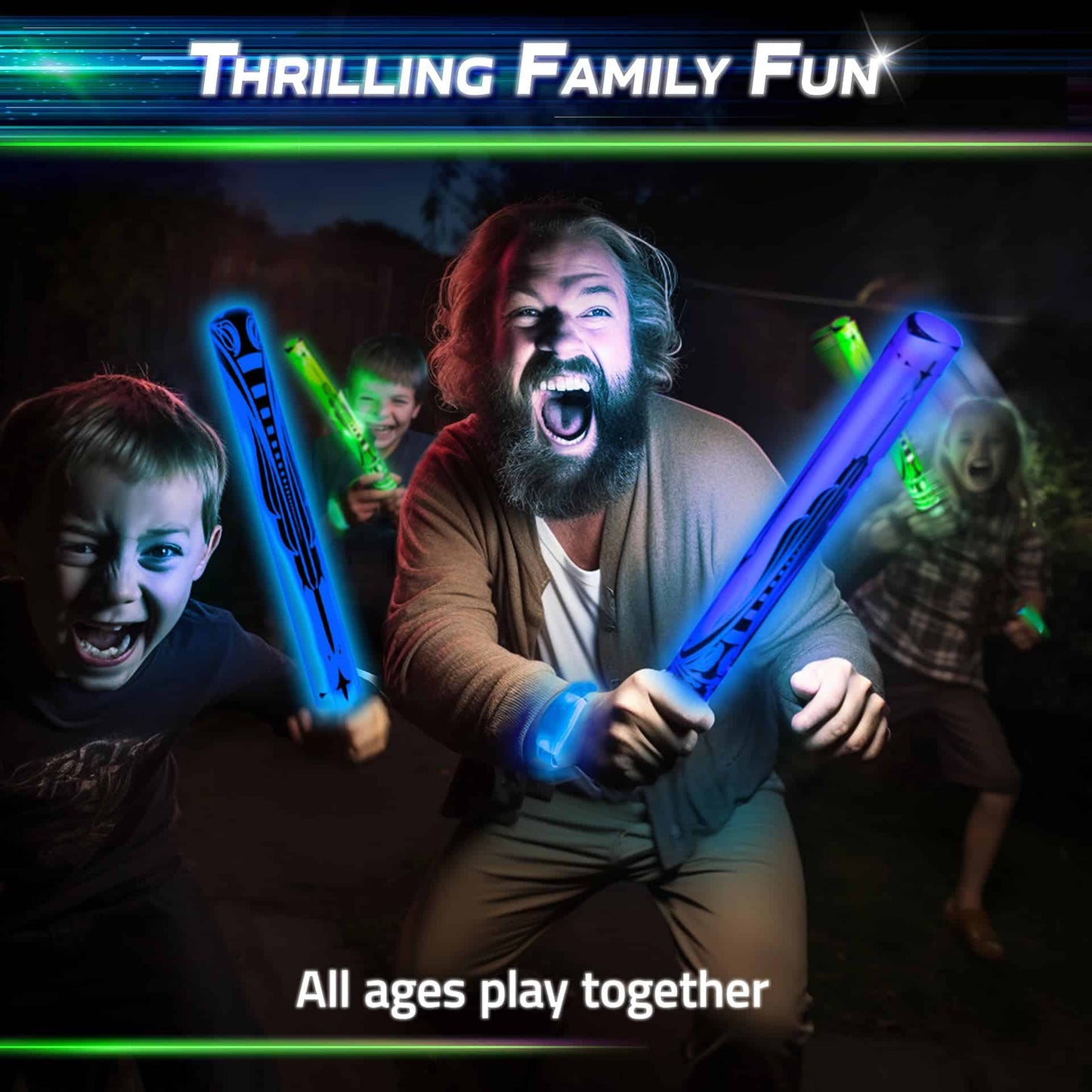 Starlux Games Glow Battle Family Pack: A Thrilling, Glowing Sword Game 4-10 Players, Age 8+
