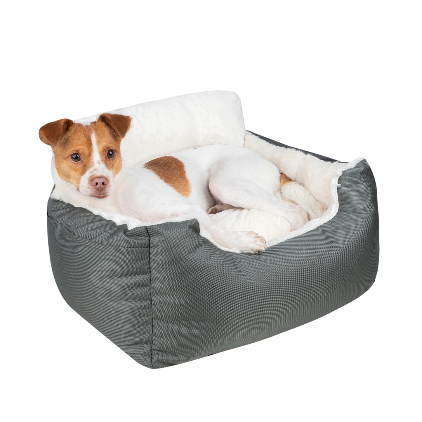 Best Pet Supplies Dog Pet Booster Seat for Car, Truck, and SUV Travel with Soft Plush Cushion with Tall Pillow and Walls, Comfortable Bedding with Secure Straps - Gray