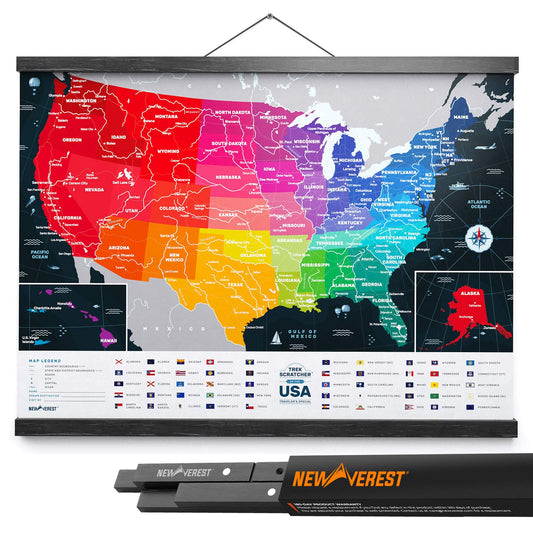 Newverest Magnetic Hanger Poster Frame (24"), Fast Installation, Premium Wood Hanger Frame for Scratch Off Map, Prints & Canvas Artwork, (1 Set, Black, 24") with Mounting Materials