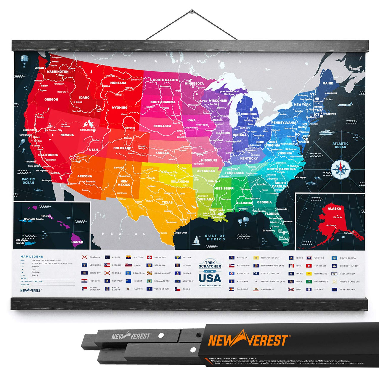Newverest Magnetic Hanger Poster Frame (24"), Fast Installation, Premium Wood Hanger Frame for Scratch Off Map, Prints & Canvas Artwork, (1 Set, Black, 24") with Mounting Materials