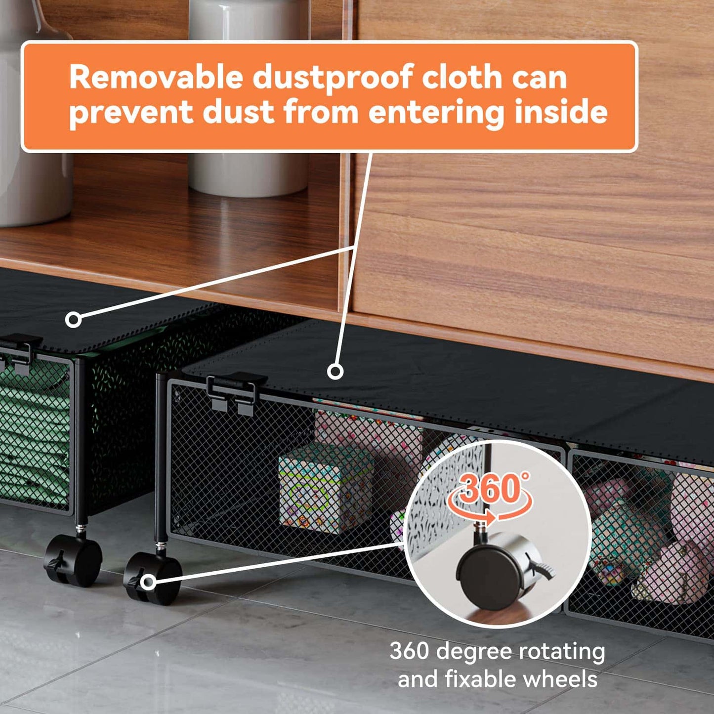 MURBONE Under Bed Storage with Wheels Containers Shoe Storage Organizer Drawer, Metal Foldable Under Bed Drawers on Wheels for Shoes, Clothes, Toys, Blankets (2 Pack)
