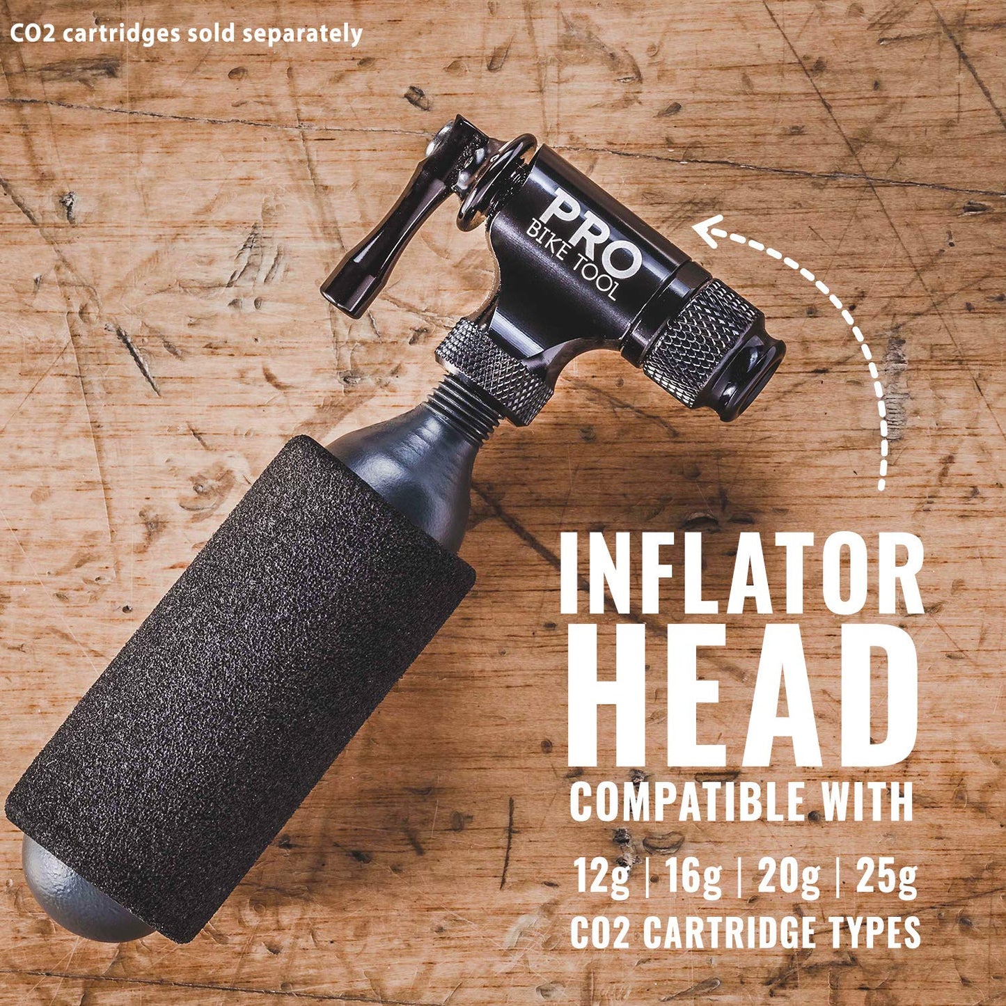 PRO BIKE TOOL CO2 Inflator for Bike Tires - Quick & Easy - Presta and Schrader Valve Compatible - Bicycle Tire Pump for Road and Mountain Bikes - Insulated Sleeve - No CO2 Cartridges Included