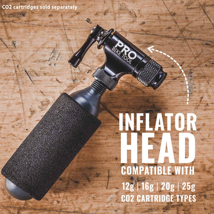 PRO BIKE TOOL CO2 Inflator for Bike Tires - Quick & Easy - Presta and Schrader Valve Compatible - Bicycle Tire Pump for Road and Mountain Bikes - Insulated Sleeve - No CO2 Cartridges Included