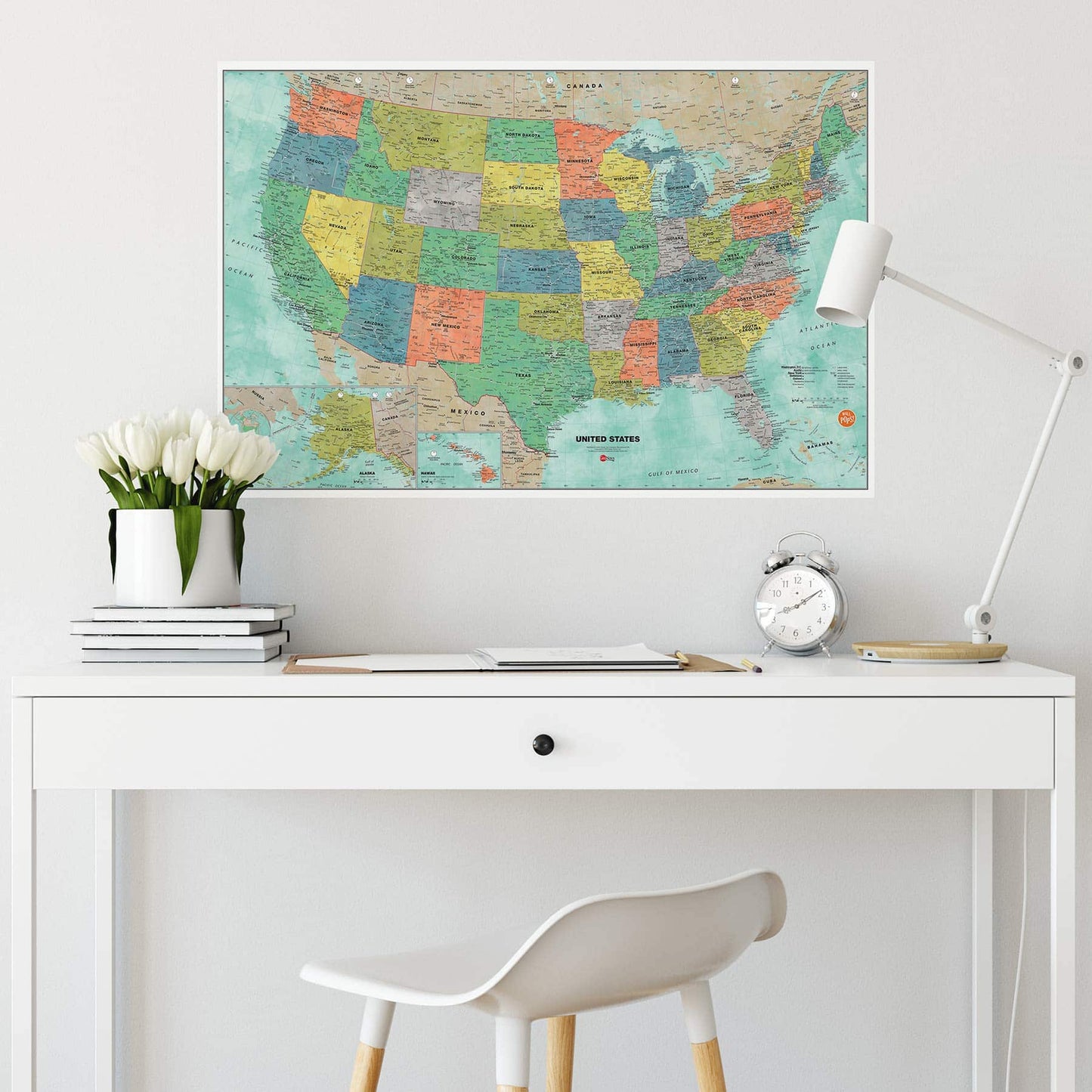 Wall Pops WPE1762 Aquarelle Us Dry Erase Map