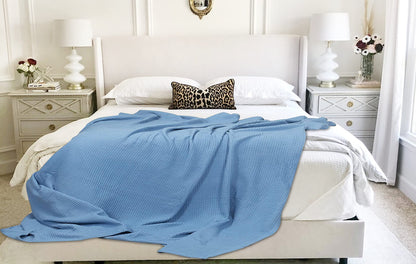 Thermal Cotton Blanket,Twin Cotton Blanket,Waffle Weave Cotton Blanket,Farmhouse Blanket,Soft Breathable Blanket,Light Picnic Travel Blanket,Oversized Blanket All Season Blanket 66x90 inch Light Blue