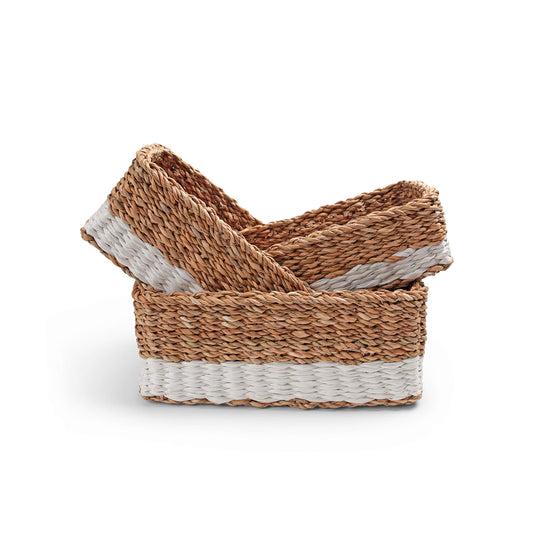 Woven Rectangle Seagrass Basket Set for Home - 3 Decorative Storage Baskets for Organizing and Storage - Sustainable, Eco-Friendly Nesting Baskets with Cotton Dust Bag for Coastal and Beach Decor