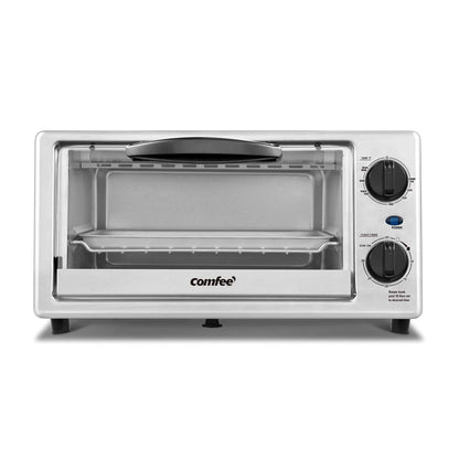 COMFEE Toaster Oven Countertop, 4-Slice, Compact Size, Easy to Control with Timer-Bake-Broil-Toast Setting 1000W Stainless Steel