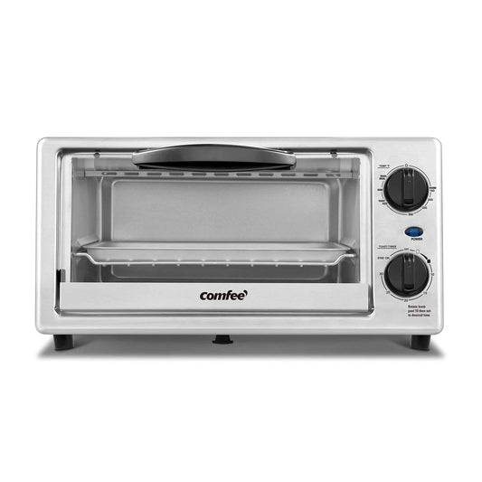 COMFEE Toaster Oven Countertop, 4-Slice, Compact Size, Easy to Control with Timer-Bake-Broil-Toast Setting 1000W Stainless Steel