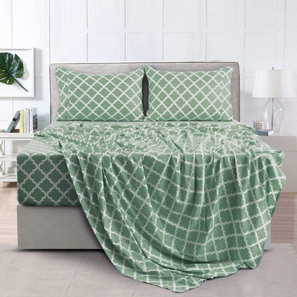 LDC LUX DECOR COLLECTION Bed Sheets - 4 Pc Queen Size Sheets - High GSM Brushed Microfiber Sheets -Upto 16 Inches Deep Pocket Bedding Sheets & Pillowcases (Queen, Quatrefoil Sage)
