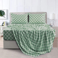 LDC LUX DECOR COLLECTION Bed Sheets - 4 Pc Queen Size Sheets - High GSM Brushed Microfiber Sheets -Upto 16 Inches Deep Pocket Bedding Sheets & Pillowcases (Queen, Quatrefoil Sage)