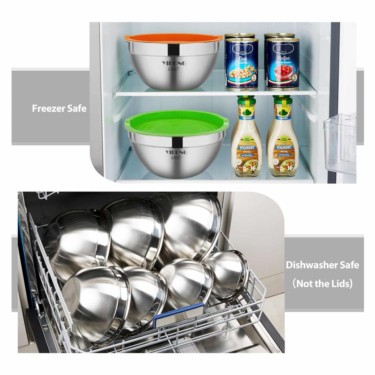 7 Piece Mixing Bowls with Lids for Kitchen, Stainless Steel Mixing Bowls Set Ideal for Baking, Prepping, Cooking and Serving Food, Nesting Metal Mixing Bowls for Space Saving Storage