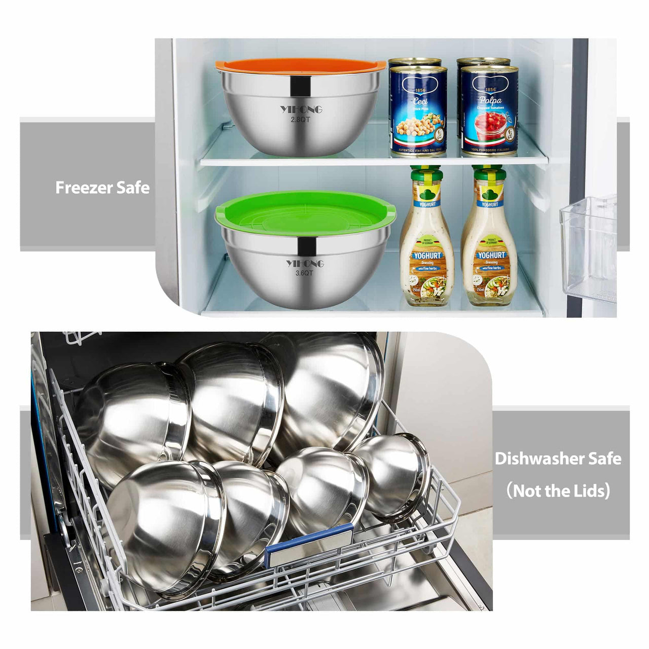 7 Piece Mixing Bowls with Lids for Kitchen, Stainless Steel Mixing Bowls Set Ideal for Baking, Prepping, Cooking and Serving Food, Nesting Metal Mixing Bowls for Space Saving Storage