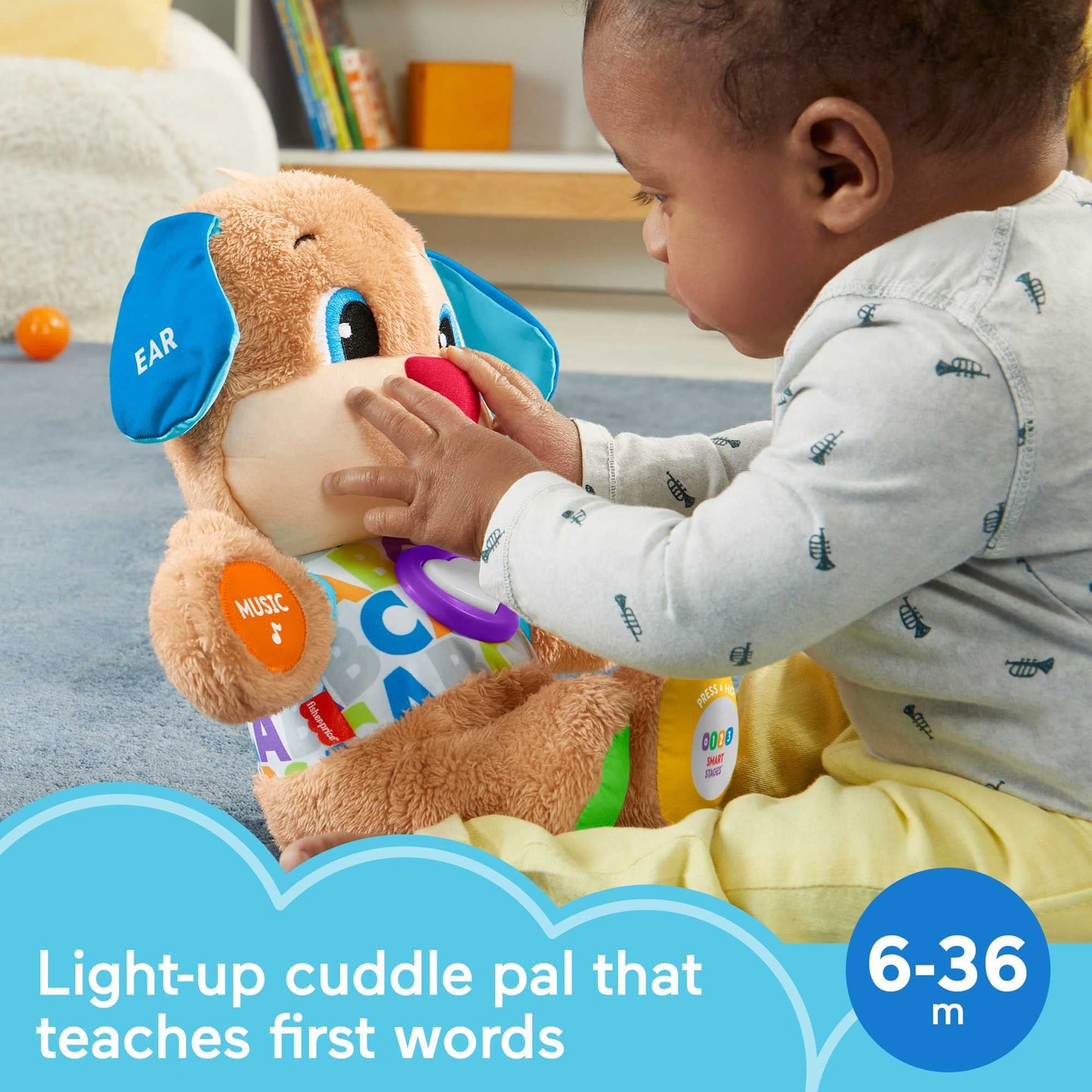 Fisher-Price Plush Baby Toy with Lights Music and Smart Stages Learning Content