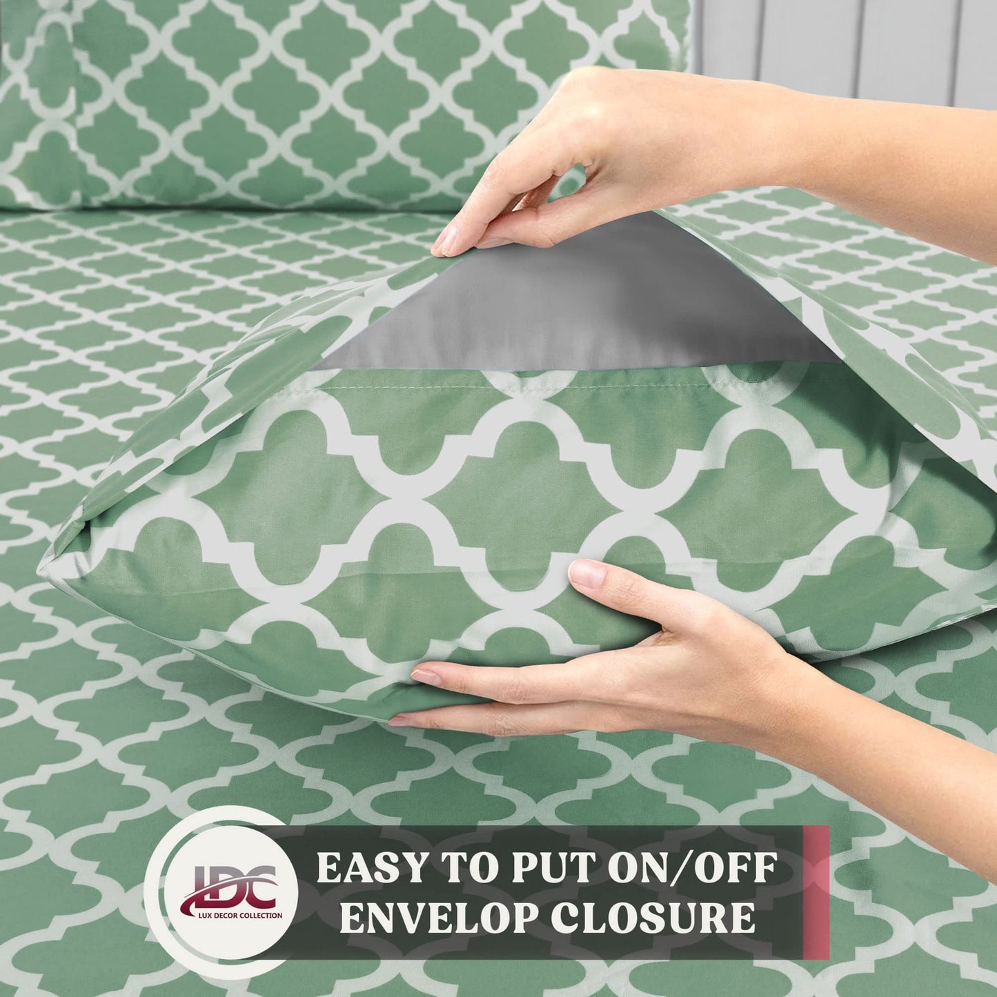 LDC LUX DECOR COLLECTION Bed Sheets - 4 Pc Queen Size Sheets - High GSM Brushed Microfiber Sheets -Upto 16 Inches Deep Pocket Bedding Sheets & Pillowcases (Queen, Quatrefoil Sage)