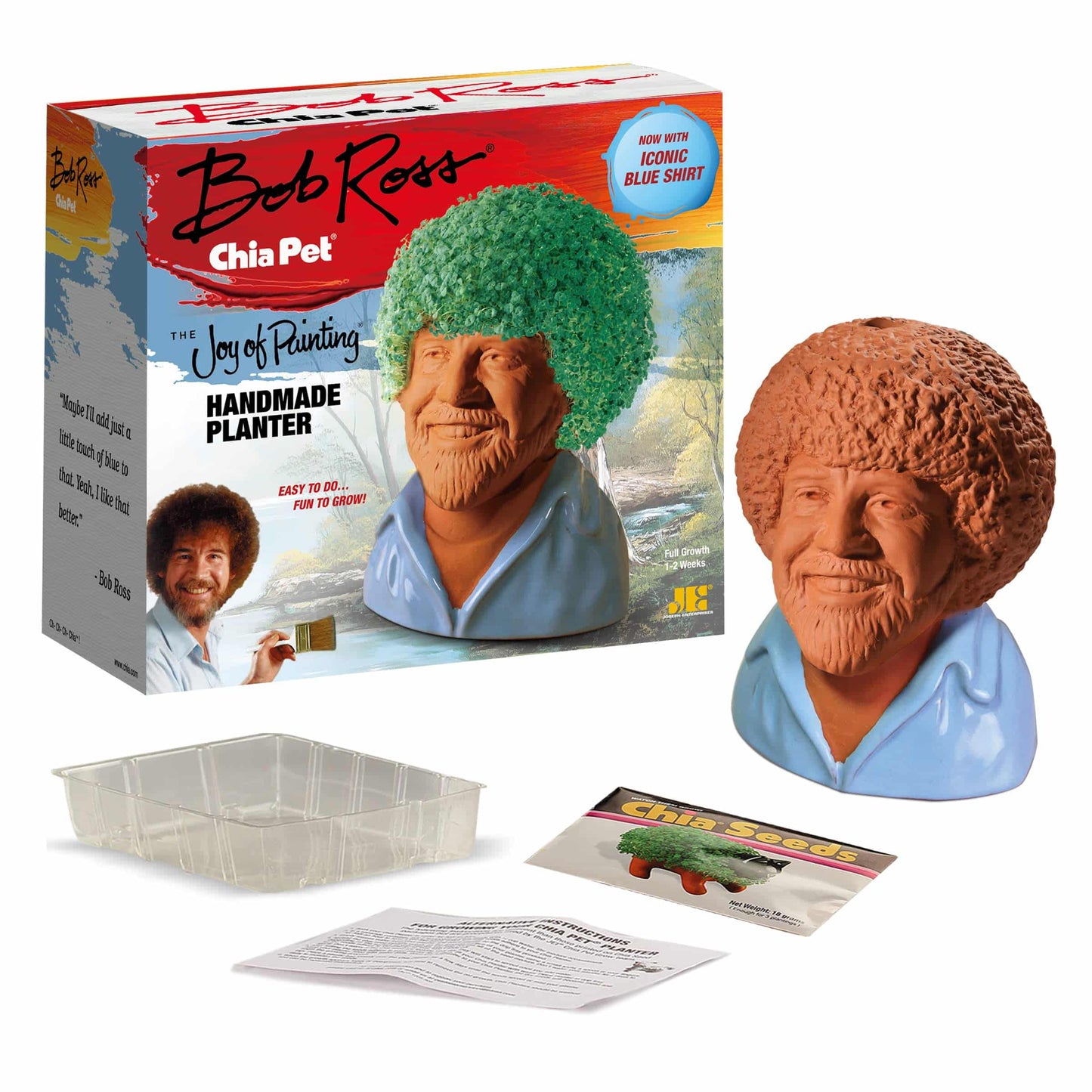 Chia Pet Bob Ross - Blue Shirt - with Seed Pack, Decorative Pottery Planter