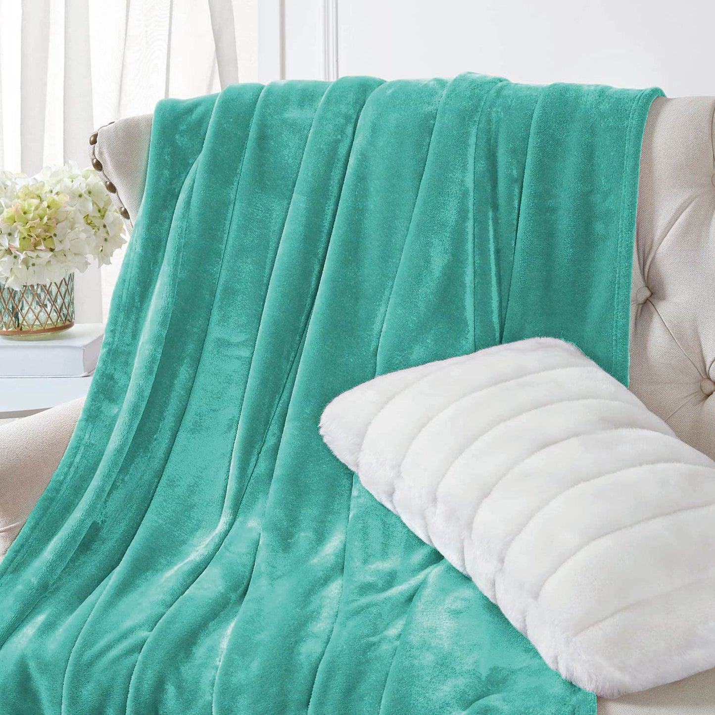 Walensee Fleece Blanket Plush Throw Fuzzy Lightweight (Twin Size 60x80 Turquoise) Super Soft Microfiber Flannel Blankets for Couch