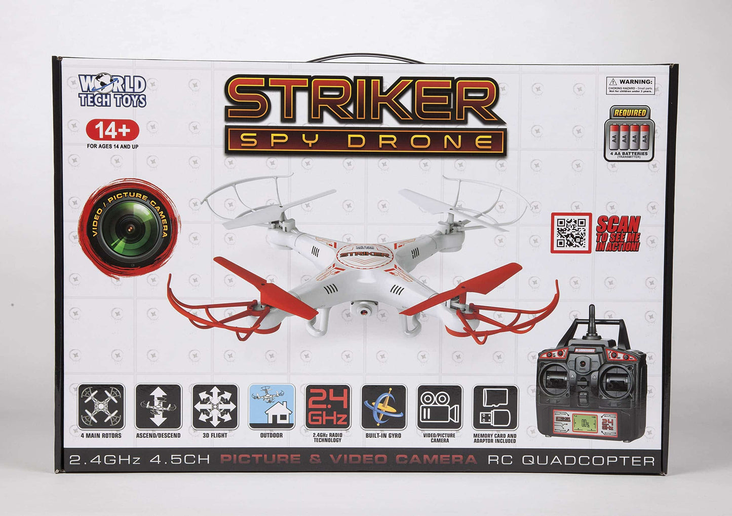 World Tech Toys 2.4 GHz 4.5 Channel Striker Spy Drone Picture & Video Remote Control Quadcopter
