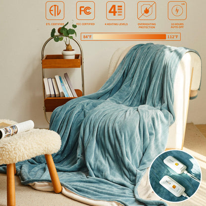 JET'S HOME Heated Blanket King 100"x90" - ETL&FCC Certified Flannel Electric Blanket Throw Machine Washable Heating Blanket with 4 Heating Levels 10 Hours Auto-Off Overheating Protection (Blue) King