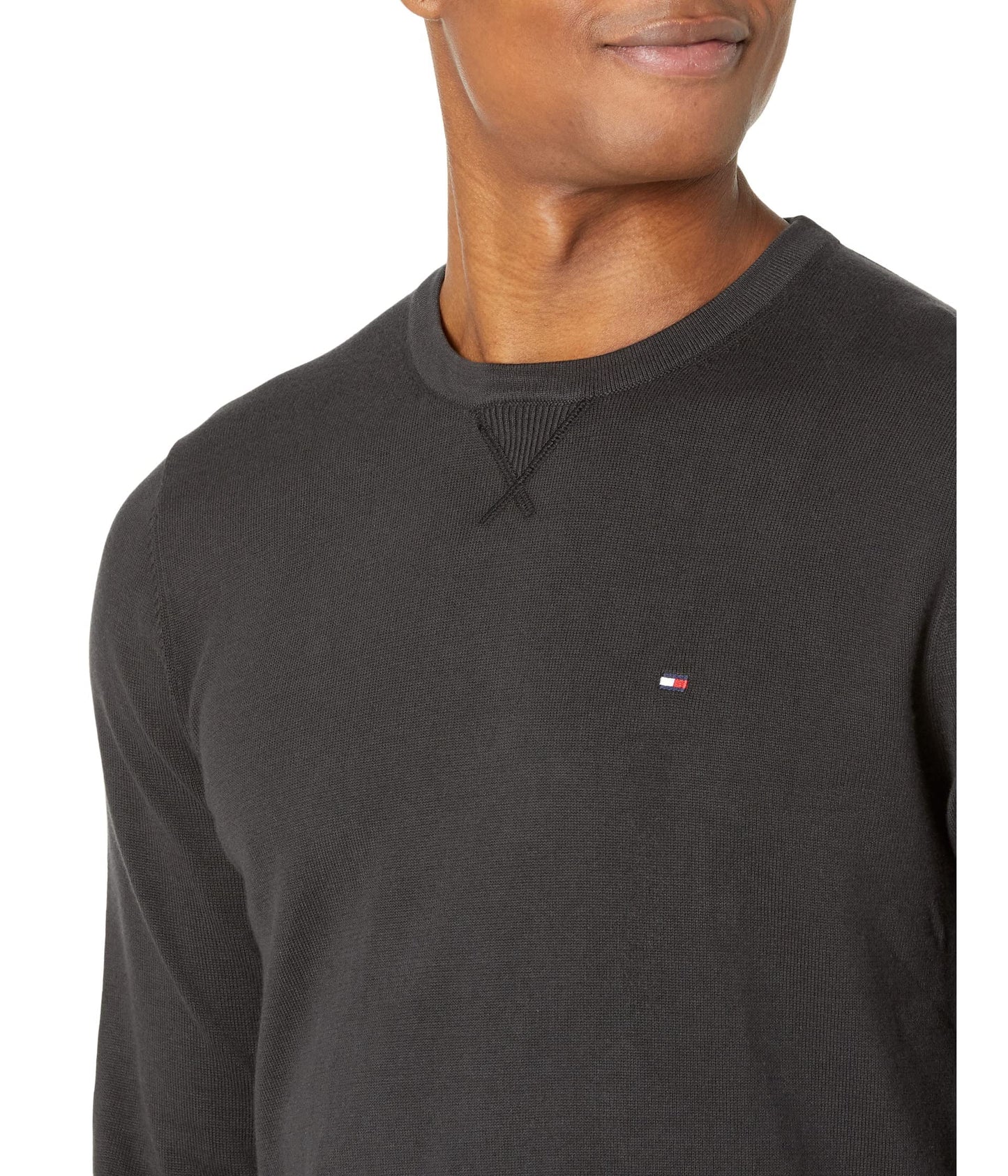 Tommy Hilfiger mens Signature Solid Cneck Sweater, Jet Black, Large US