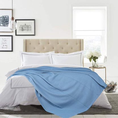 Thermal Cotton Blanket,Twin Cotton Blanket,Waffle Weave Cotton Blanket,Farmhouse Blanket,Soft Breathable Blanket,Light Picnic Travel Blanket,Oversized Blanket All Season Blanket 66x90 inch Light Blue