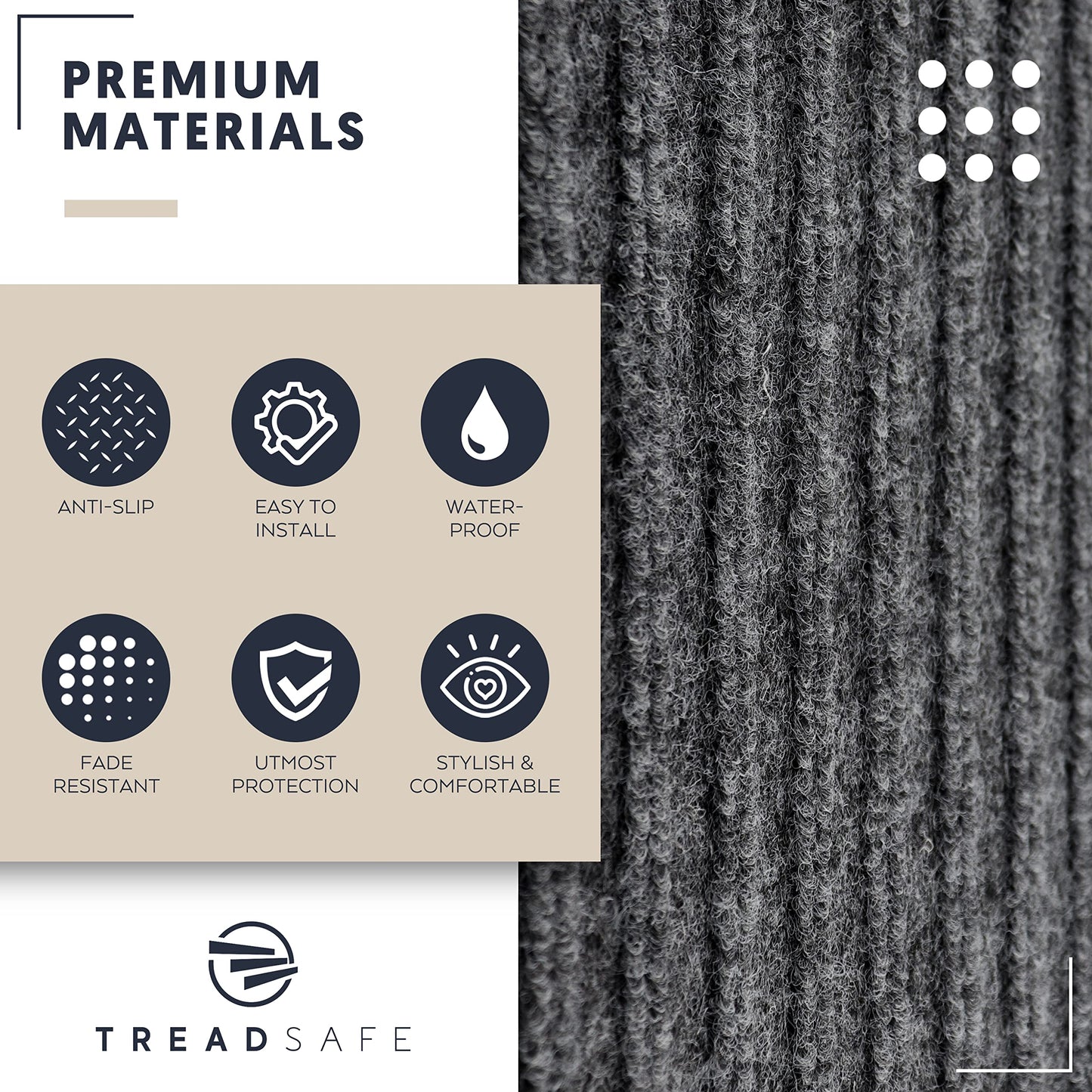 TREADSAFE 8" X 30" (15 Pack) Non-Slip Carpet Stair Treads Non-Skid Safety Rug Slip Resistant Indoor Runner for Kids Elders and Pets with Reusable Adhesive, Brown
