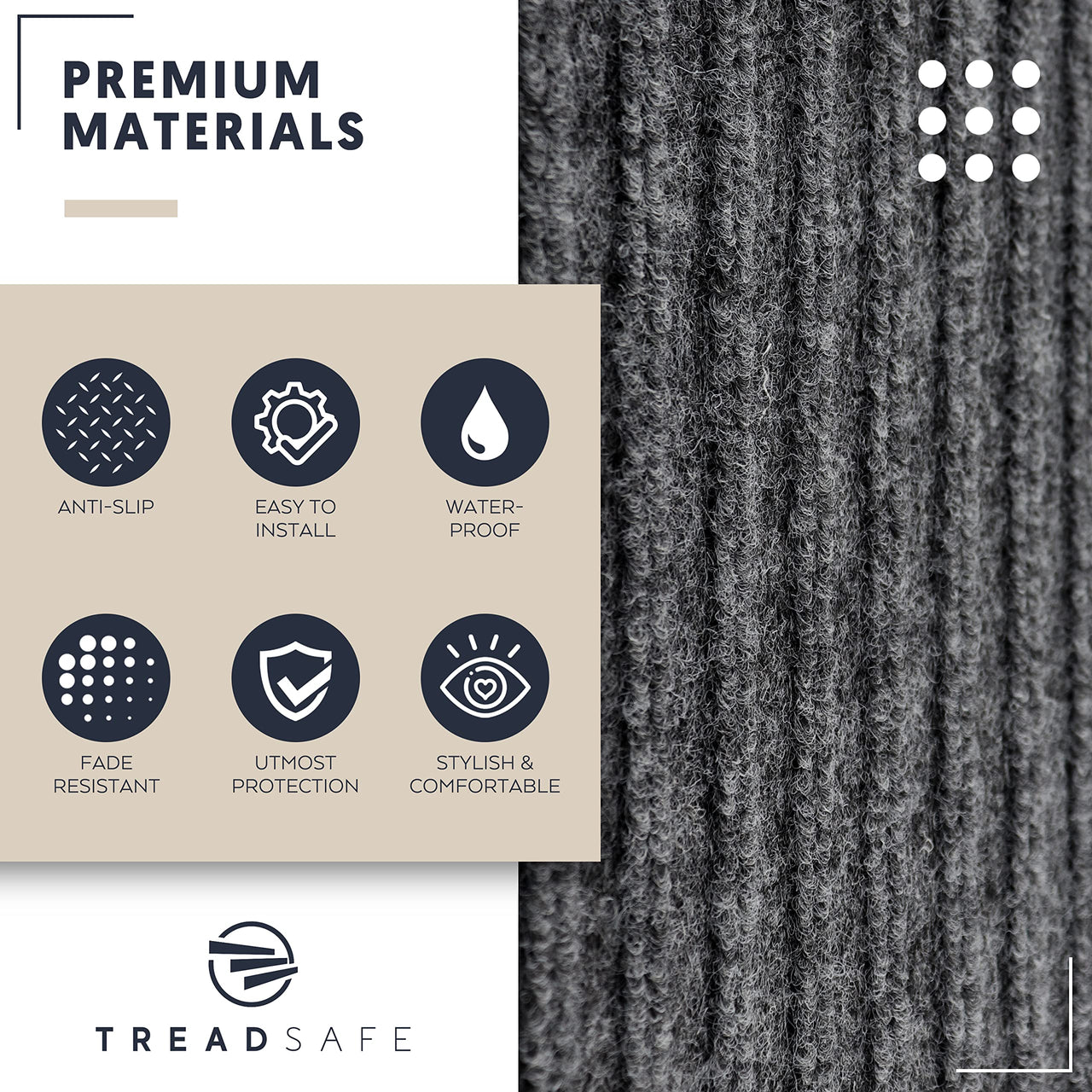 TREADSAFE 8" X 30" (15 Pack) Non-Slip Carpet Stair Treads Non-Skid Safety Rug Slip Resistant Indoor Runner for Kids Elders and Pets with Reusable Adhesive, Brown