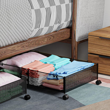 MURBONE Under Bed Storage with Wheels Containers Shoe Storage Organizer Drawer, Metal Foldable Under Bed Drawers on Wheels for Shoes, Clothes, Toys, Blankets (2 Pack)