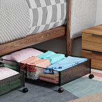MURBONE Under Bed Storage with Wheels Containers Shoe Storage Organizer Drawer, Metal Foldable Under Bed Drawers on Wheels for Shoes, Clothes, Toys, Blankets (2 Pack)