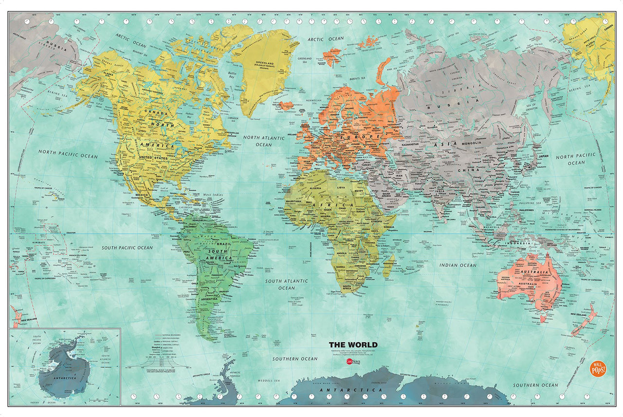 WallPops WPE1761 Aquarelle World Dry Erase Map, Multicolor