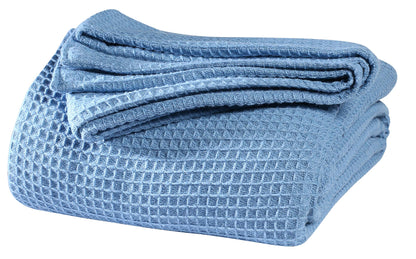 Thermal Cotton Blanket,Twin Cotton Blanket,Waffle Weave Cotton Blanket,Farmhouse Blanket,Soft Breathable Blanket,Light Picnic Travel Blanket,Oversized Blanket All Season Blanket 66x90 inch Light Blue