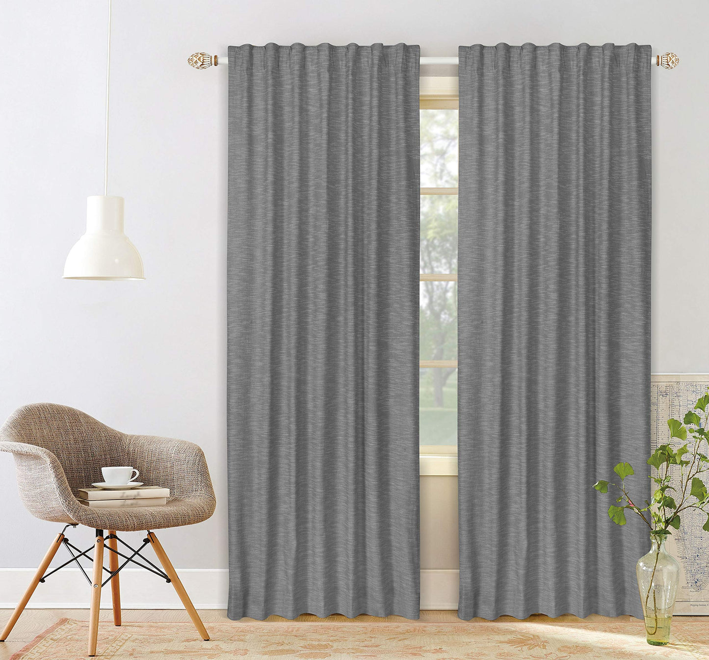 Native Fab Pure Slub Cotton Window Curtains 2 Panels 50x84, Curtains for Bedroom Living Room Kitchen, Farmhouse Curtains 84 Inch Length, Grey