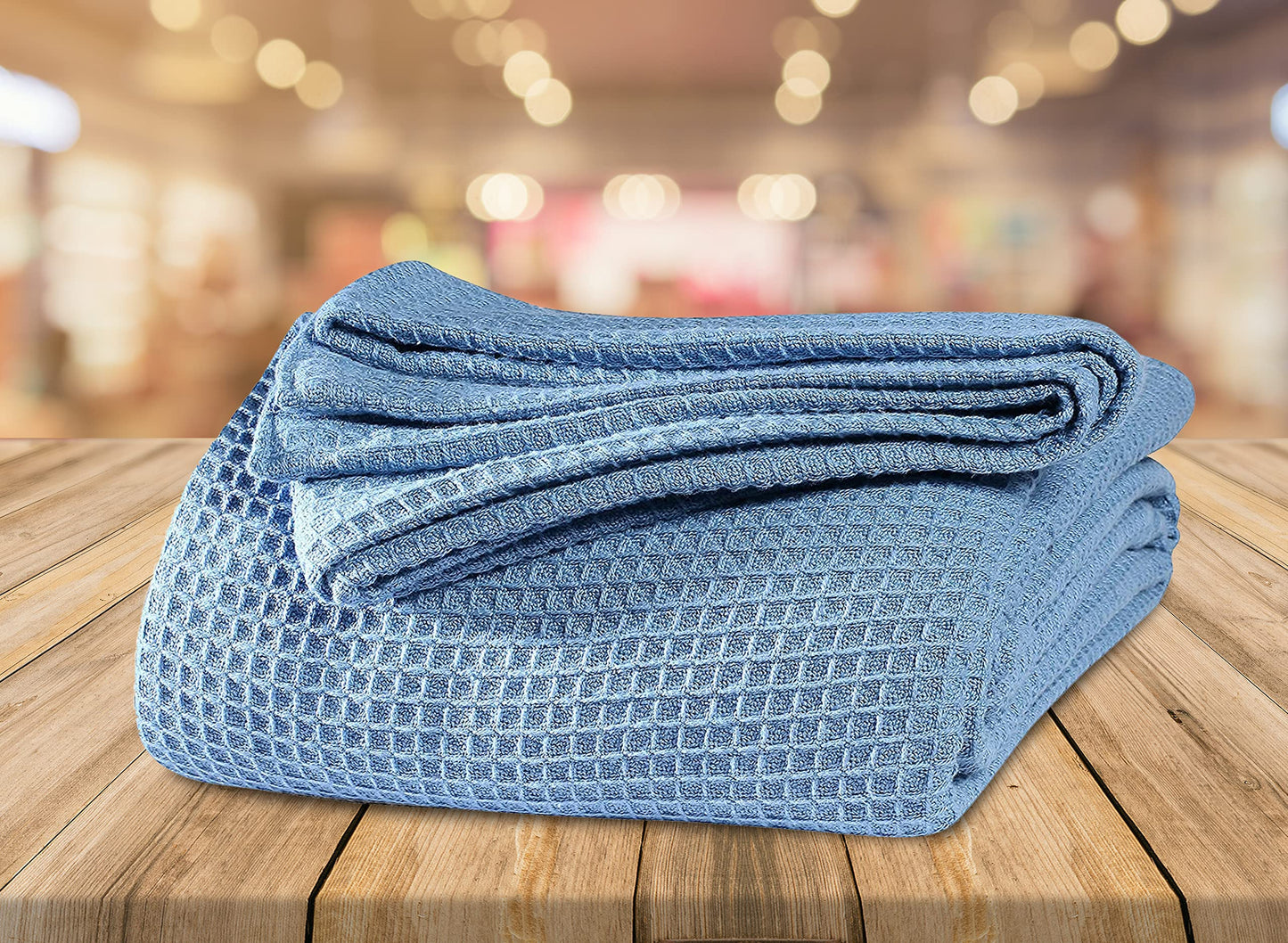 Thermal Cotton Blanket,Twin Cotton Blanket,Waffle Weave Cotton Blanket,Farmhouse Blanket,Soft Breathable Blanket,Light Picnic Travel Blanket,Oversized Blanket All Season Blanket 66x90 inch Light Blue