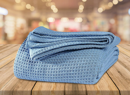Thermal Cotton Blanket,Twin Cotton Blanket,Waffle Weave Cotton Blanket,Farmhouse Blanket,Soft Breathable Blanket,Light Picnic Travel Blanket,Oversized Blanket All Season Blanket 66x90 inch Light Blue