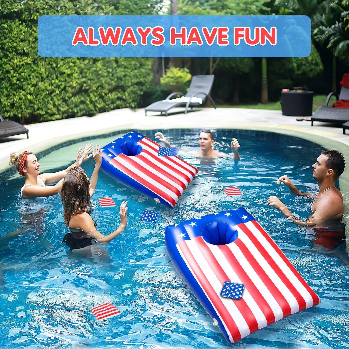 Floating Cornhole Bean Bag Toss and Cornhole with with 8 Beanbags Outdoor Game Pool Accessories for Summer (2 Pack)