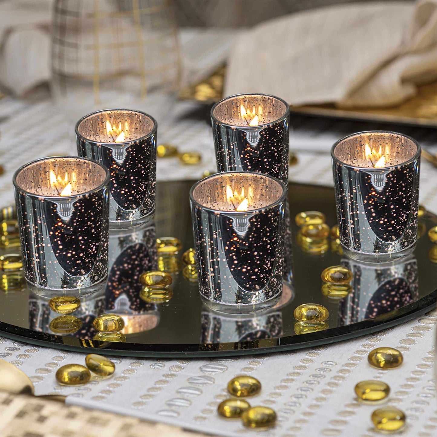 KISCO CANDLES Votive Candles with Holders 24-Pack 8 Hours | Silver Decorative Glass Home Décor | Beautiful Living Room, Kitchen, Bathroom Lighting | Long-Lasting Wax