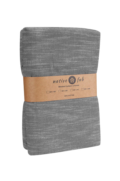 Native Fab Pure Slub Cotton Window Curtains 2 Panels 50x84, Curtains for Bedroom Living Room Kitchen, Farmhouse Curtains 84 Inch Length, Grey